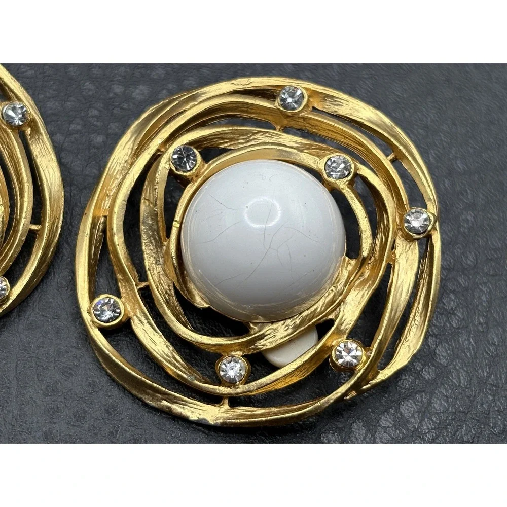 HUGE 80s Rhinestone Abstract Modernist Runway Chunky Statement Clip On Earrings
